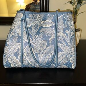Anthropologie Blue Floral Neoprene Tote Bag